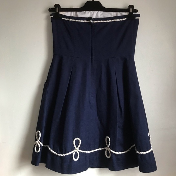 LILLY PULITZER Strapless Navy A-Line Dress with White Trim - Picture 8 of 13